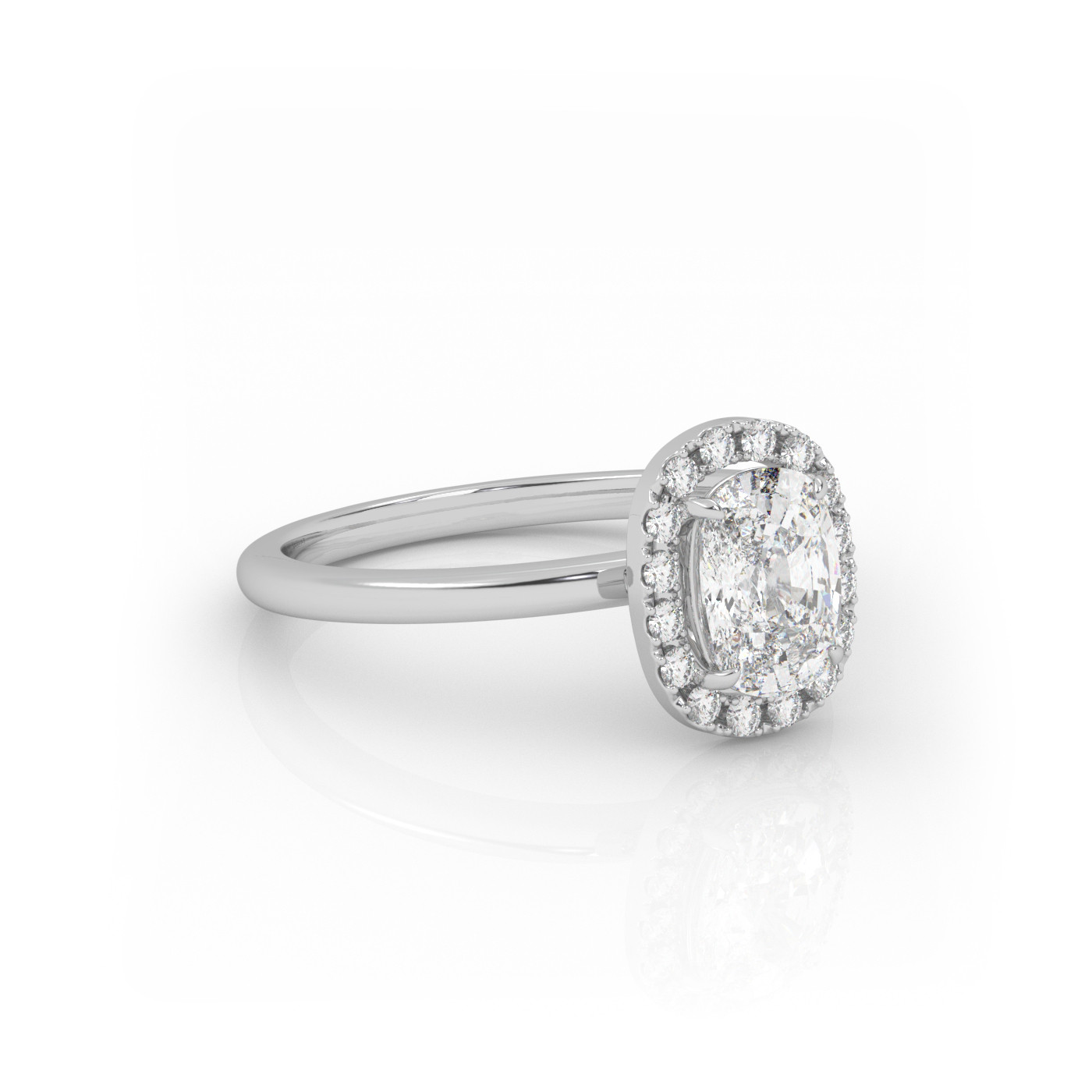 18K WHITE GOLD Elongated Cushion Cut Diamond Ring With Halo Style