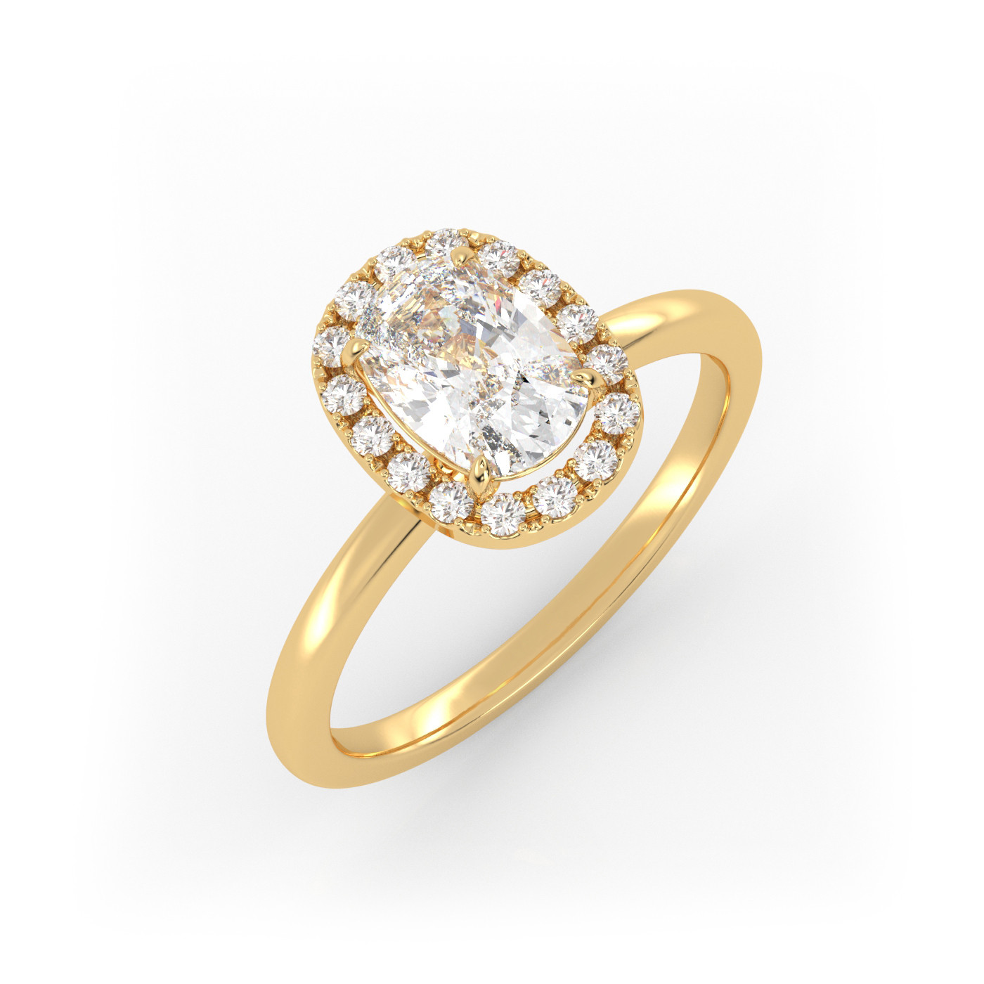 18K YELLOW GOLD Elongated Cushion Cut Diamond Ring With Halo Style
