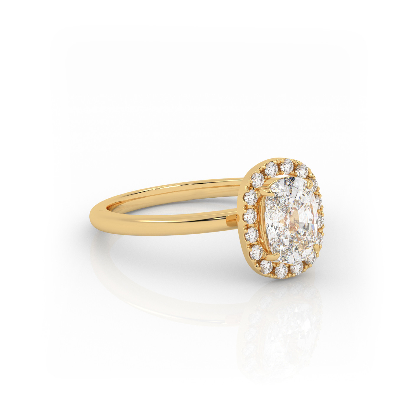 18K YELLOW GOLD Elongated Cushion Cut Diamond Ring With Halo Style