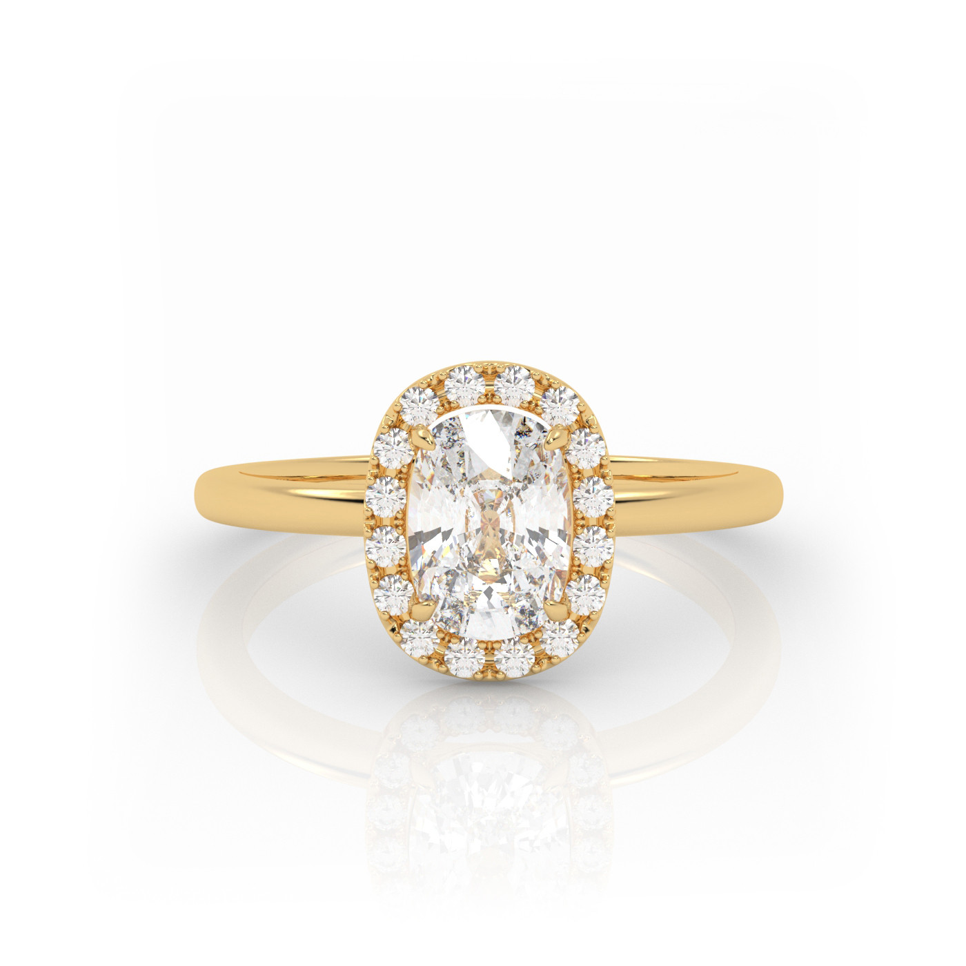 18K YELLOW GOLD Elongated Cushion Cut Diamond Ring With Halo Style