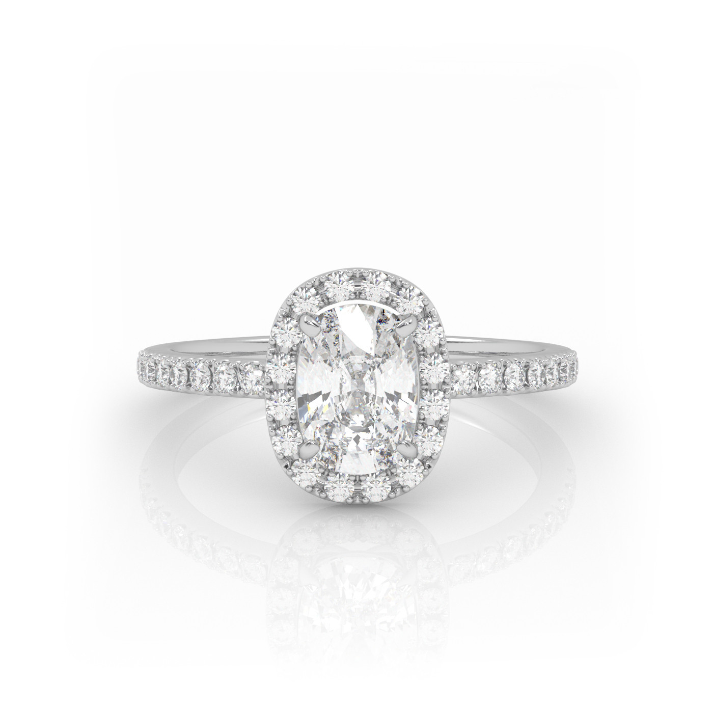 18K WHITE GOLD Elongated Cushion Diamond Engagement Ring With Pave and Halo Style
