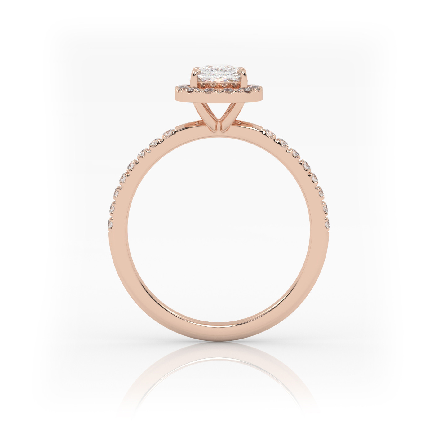 18K ROSE GOLD Elongated Cushion Diamond Engagement Ring With Pave and Halo Style