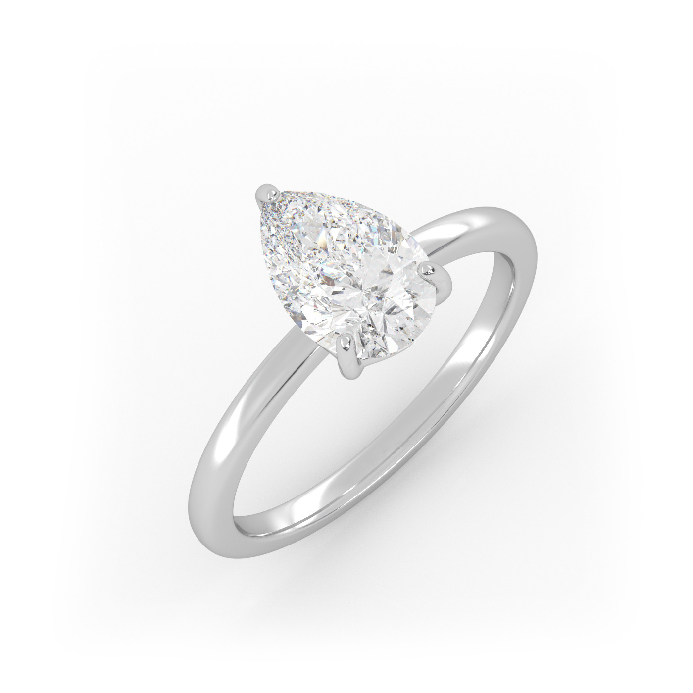 18K WHITE GOLD Pear Diamond Cut Solitaire Engagement Ring