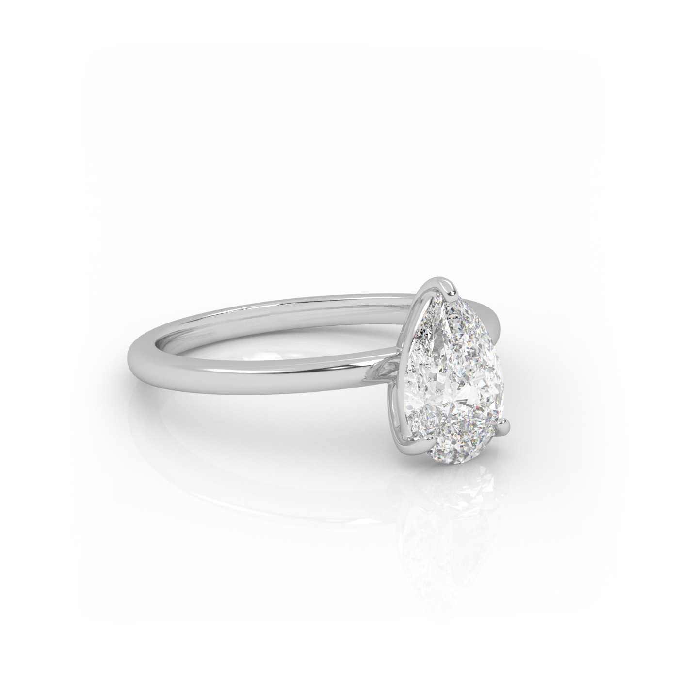 18K WHITE GOLD Pear Diamond Cut Solitaire Engagement Ring