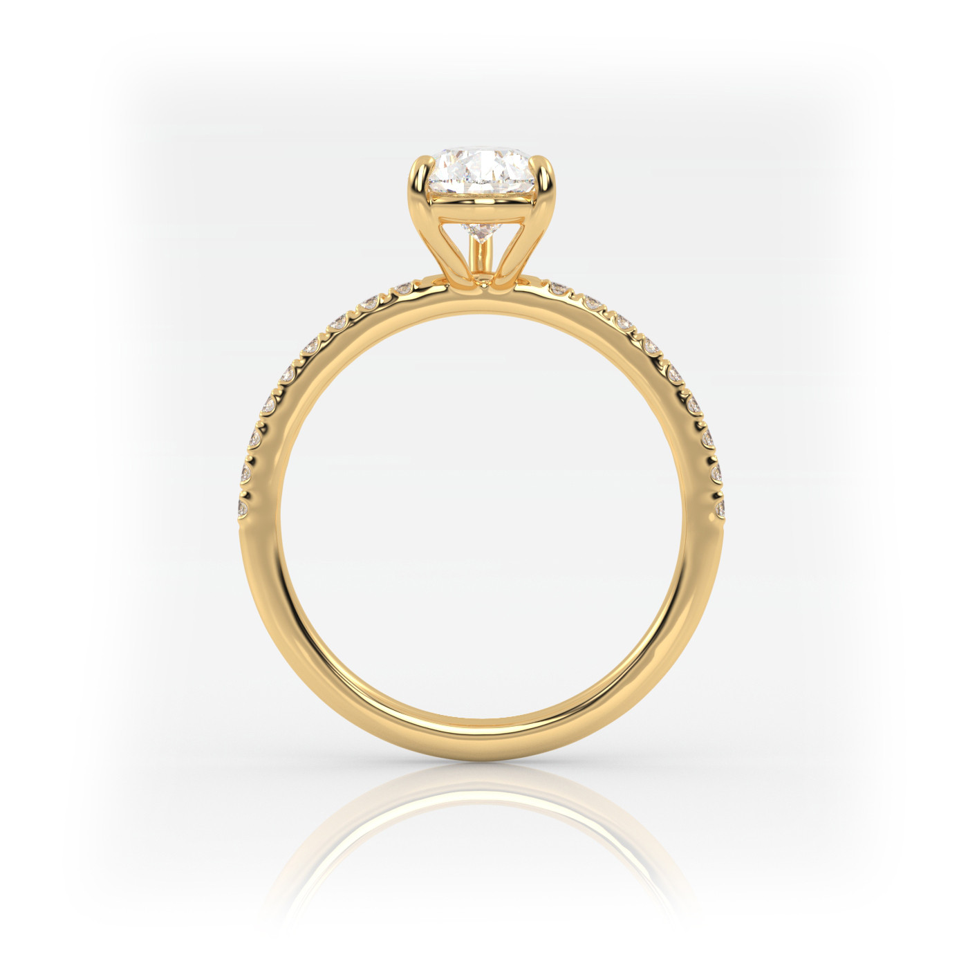 18K YELLOW GOLD Pear Diamond Cut Solitaire Engagement Ring with Pave Band