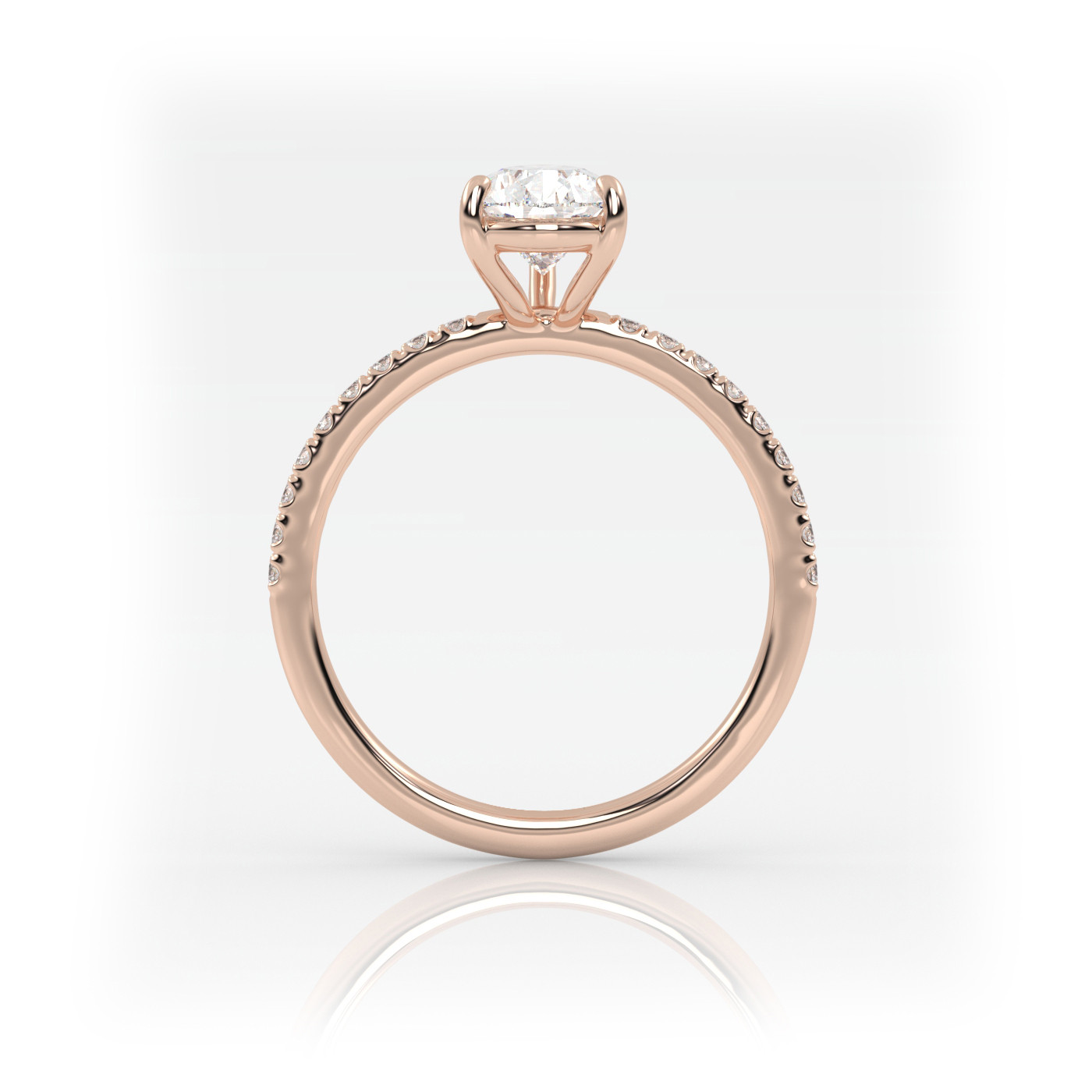 18K ROSE GOLD Pear Diamond Cut Solitaire Engagement Ring with Pave Band