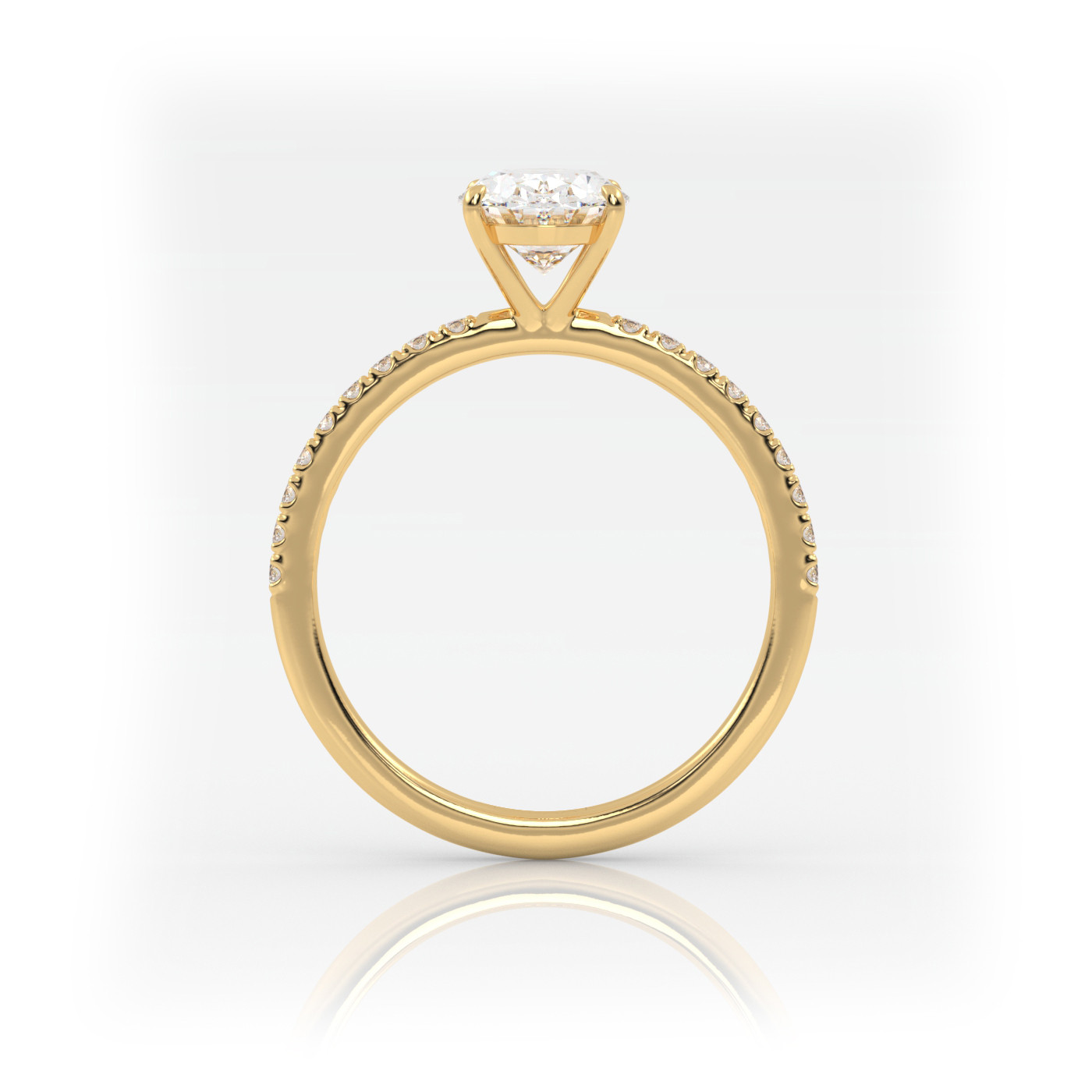 18K YELLOW GOLD Oval Diamond Cut Solitaire Engagement Ring with Pave Band
