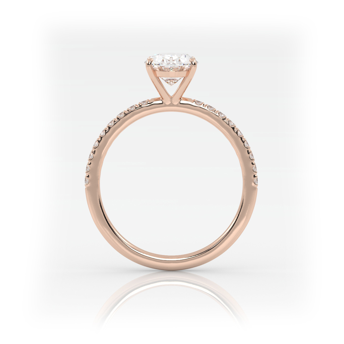 18K ROSE GOLD Oval Diamond Cut Solitaire Engagement Ring with Pave Band