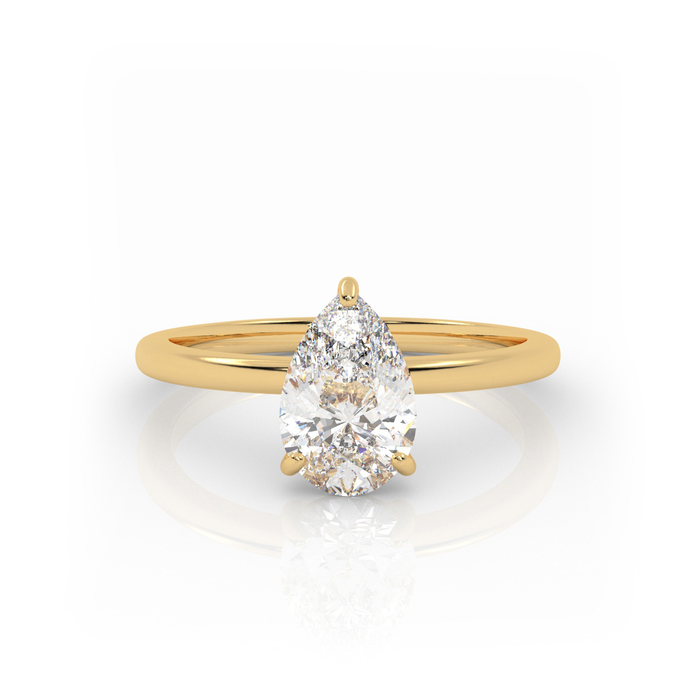 18K YELLOW GOLD Pear Diamond Cut Solitaire Engagement Ring