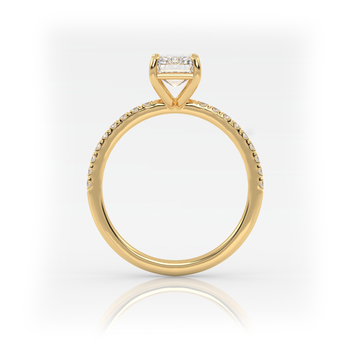 18K YELLOW GOLD Emerald Diamond Cut Solitaire Engagement Ring with Pave Band