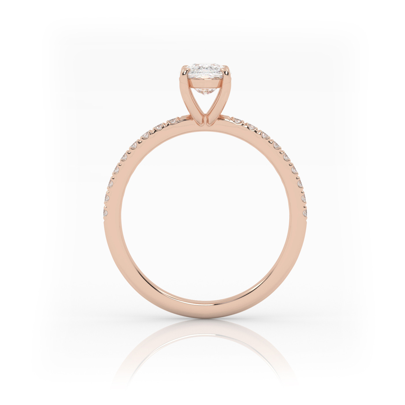 18K ROSE GOLD Elongated Cushion Cut Solitaire Engagement Ring with Pave Band