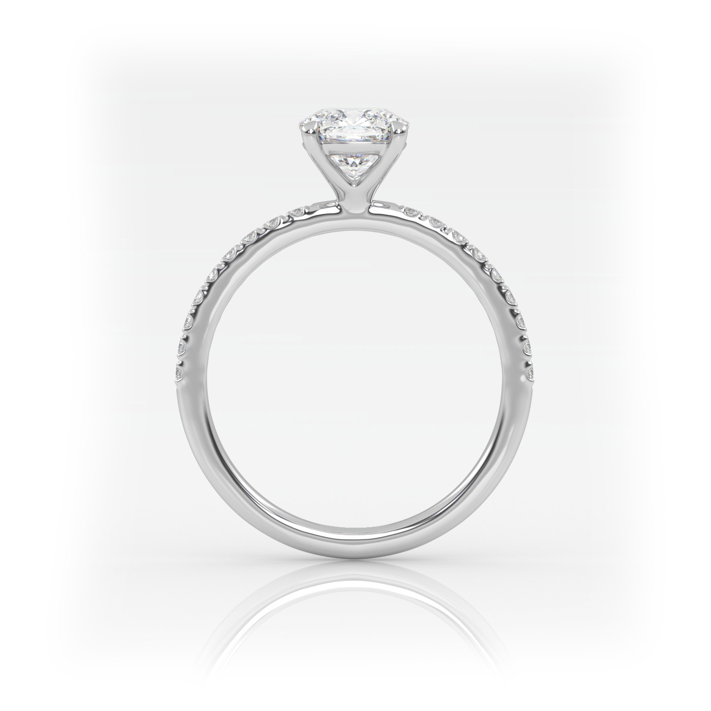 18K WHITE GOLD Cushion Cut Solitaire Engagement Ring with Pave Band