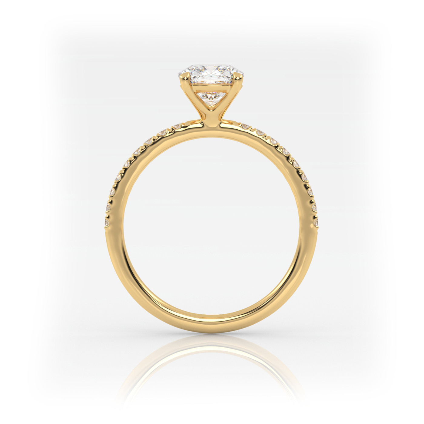 18K YELLOW GOLD Cushion Cut Solitaire Engagement Ring with Pave Band