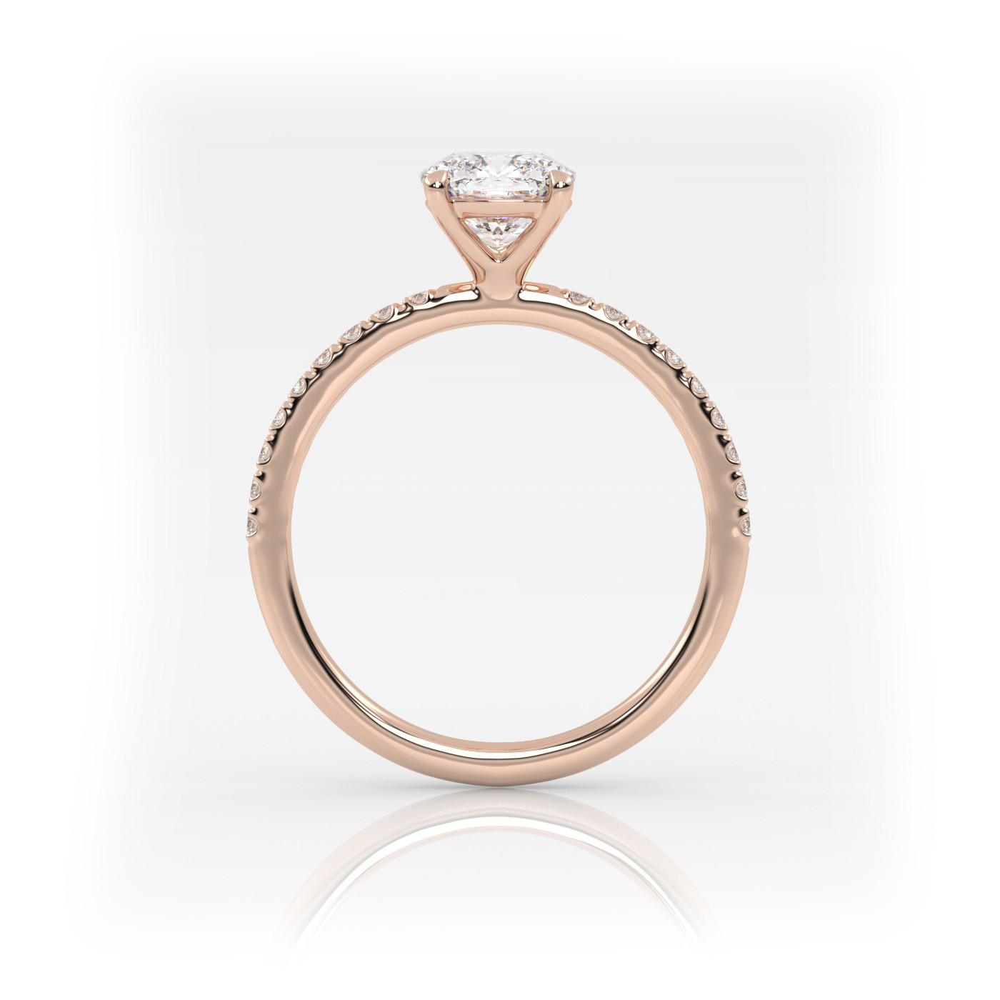 18K ROSE GOLD Cushion Cut Solitaire Engagement Ring with Pave Band