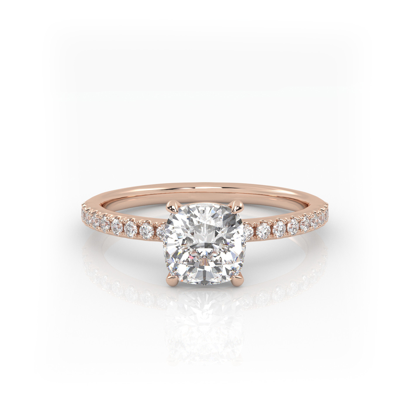 18K ROSE GOLD Cushion Cut Solitaire Engagement Ring with Pave Band