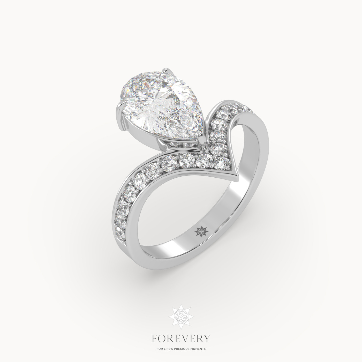 18K WHITE GOLD Pear Cut Engagement Ring