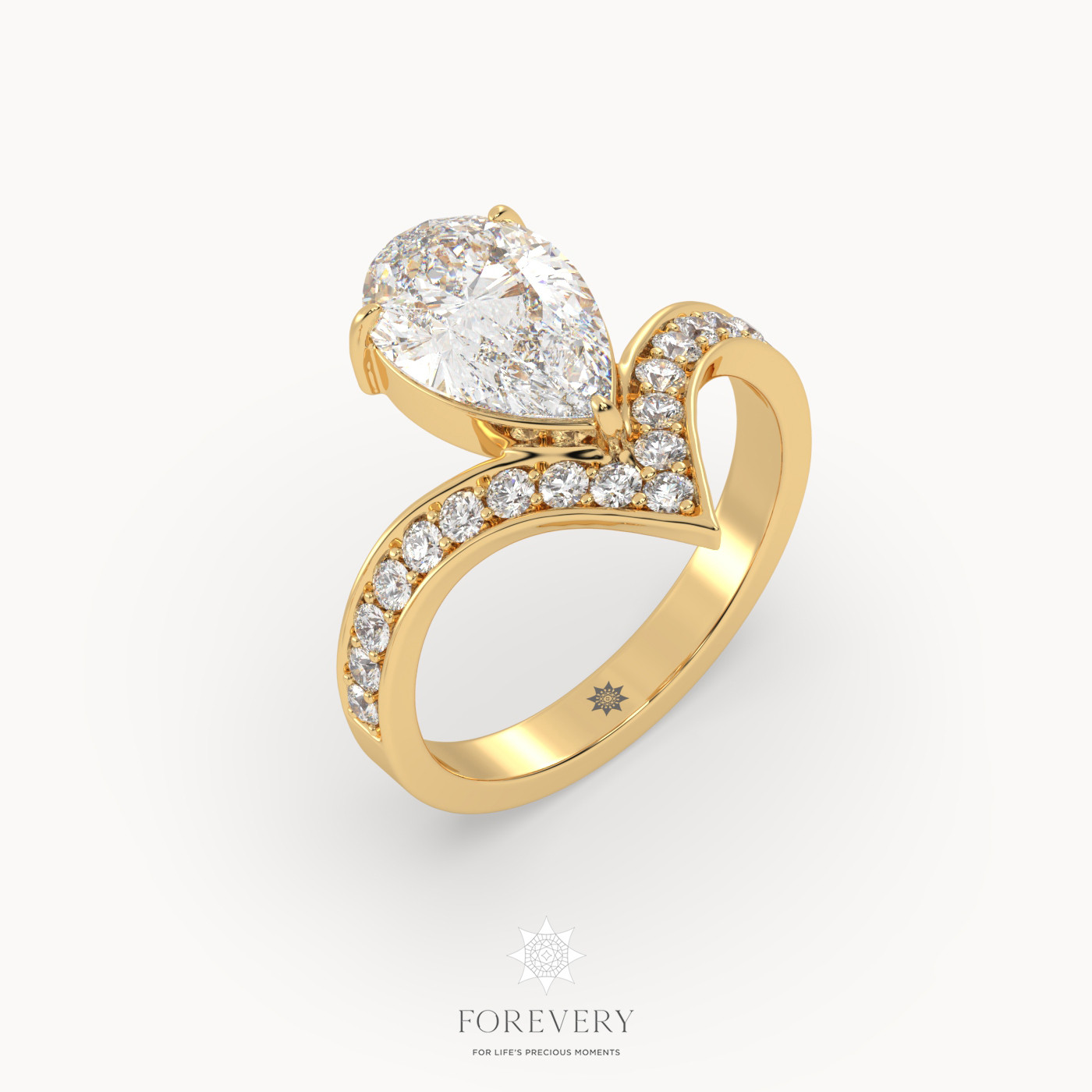 18K YELLOW GOLD Pear Cut Engagement Ring
