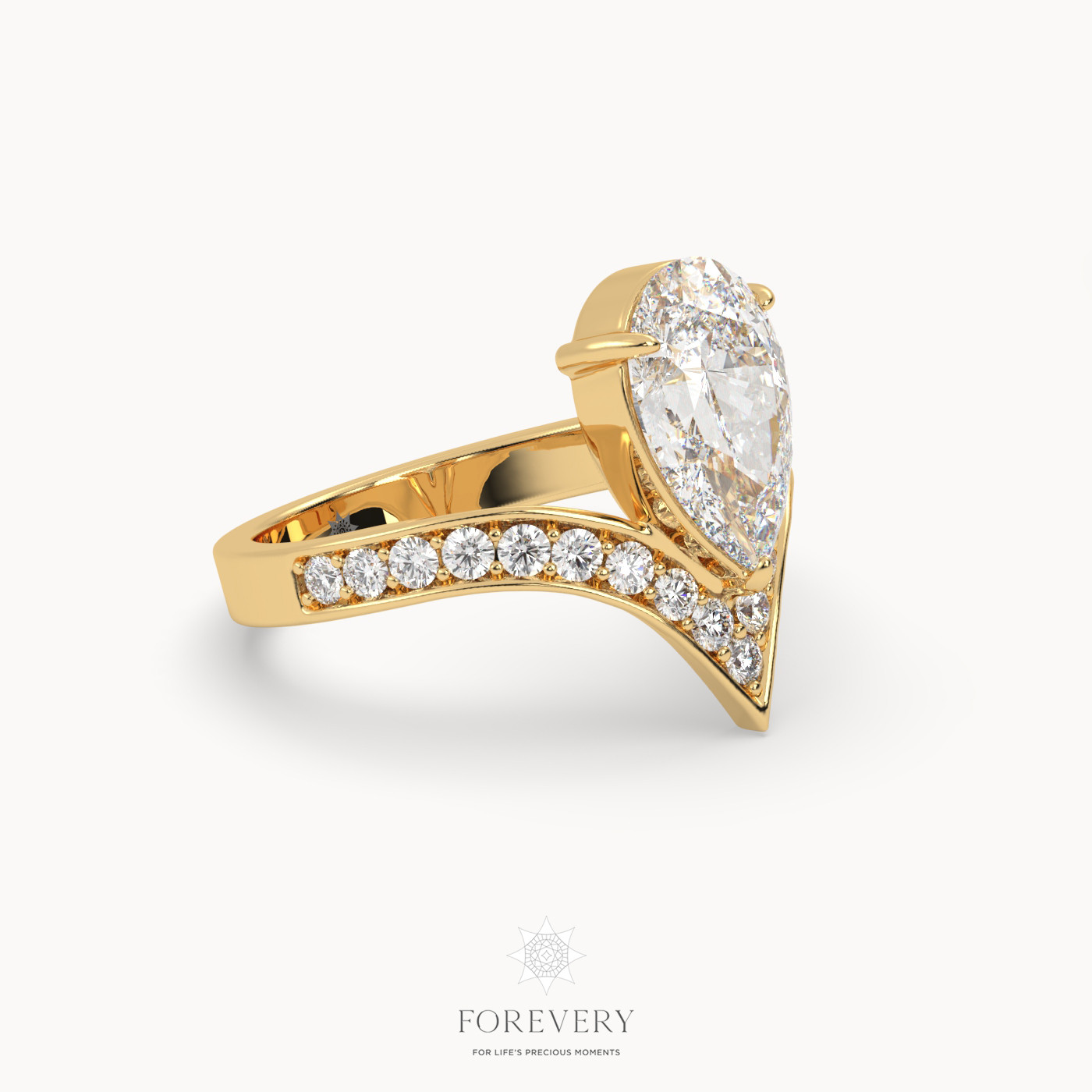 18K YELLOW GOLD Pear Cut Engagement Ring
