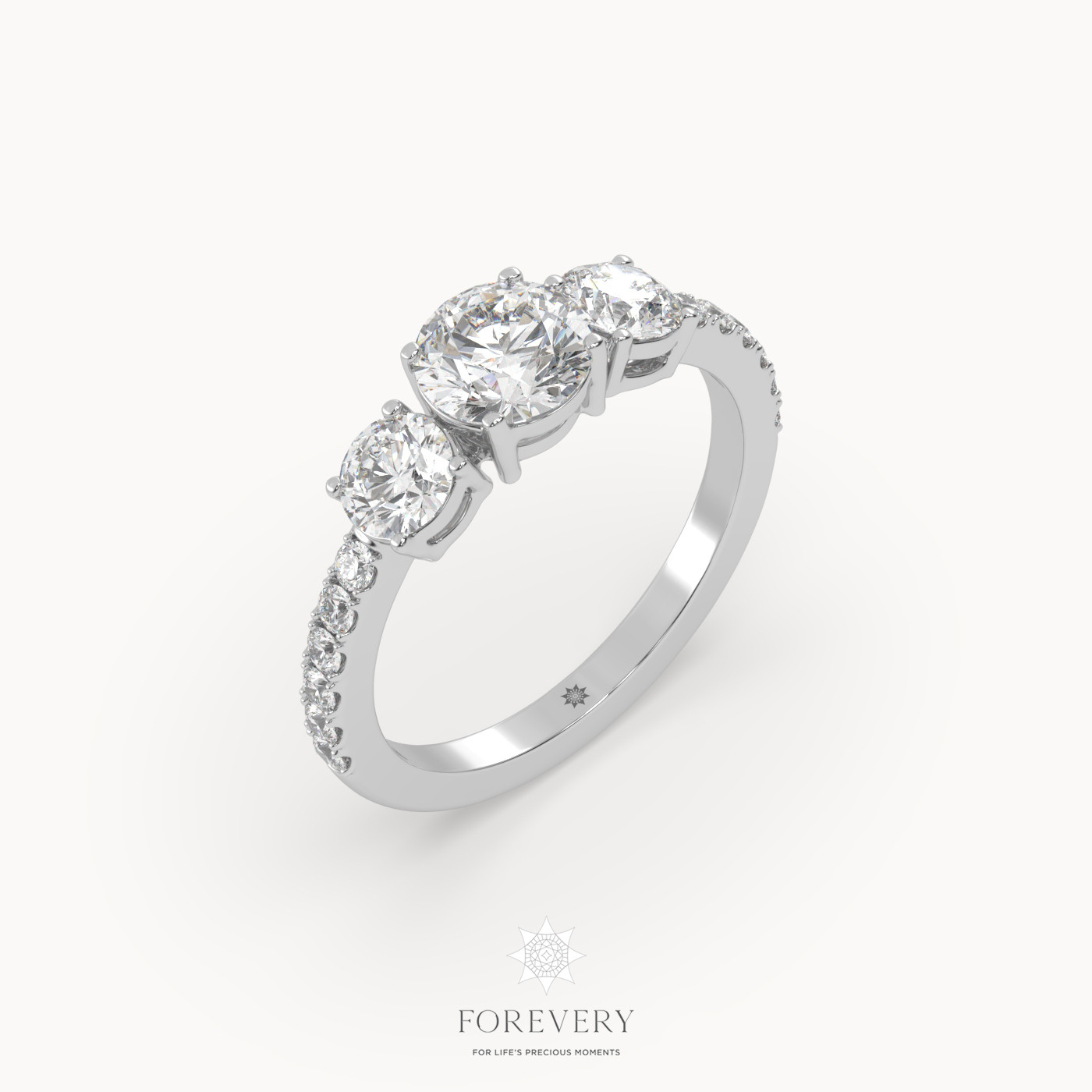 18K WHITE GOLD Three Stone Engagement Ring