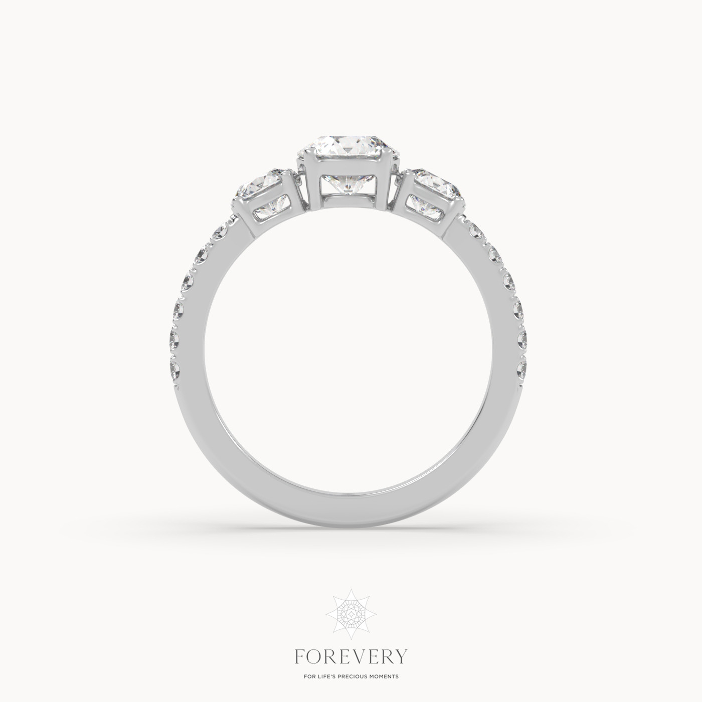 18K WHITE GOLD Three Stone Engagement Ring