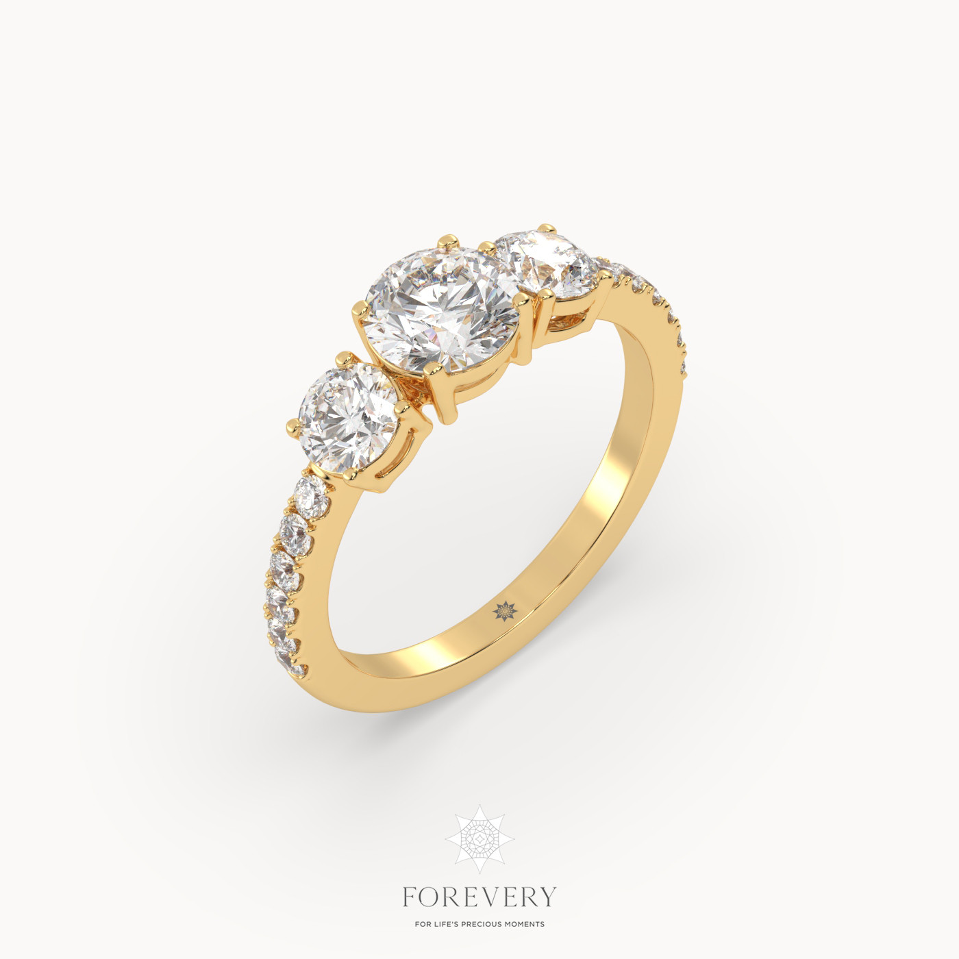 18K YELLOW GOLD Three Stone Engagement Ring