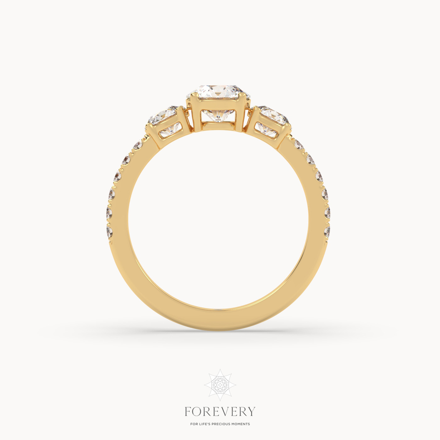18K YELLOW GOLD Three Stone Engagement Ring