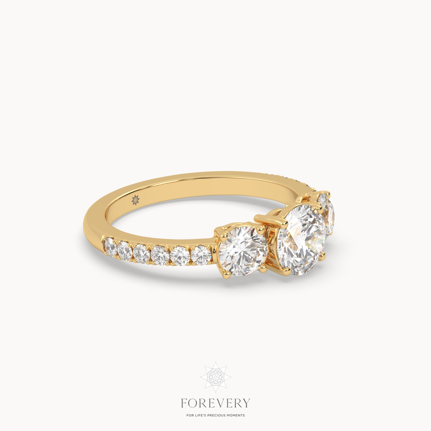 18K YELLOW GOLD Three Stone Engagement Ring