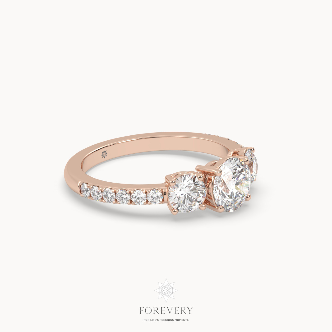 18K ROSE GOLD Three Stone Engagement Ring