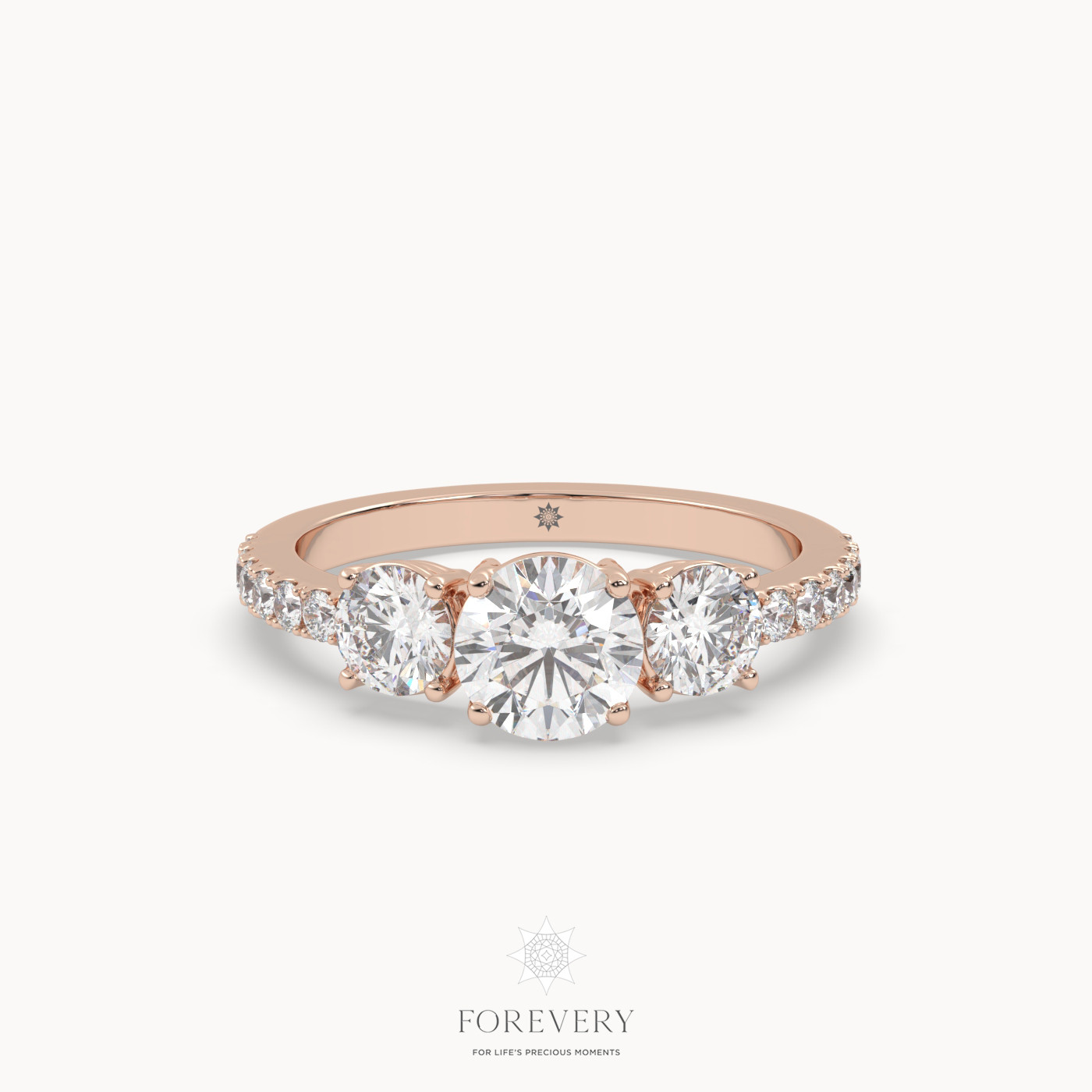 18K ROSE GOLD Three Stone Engagement Ring