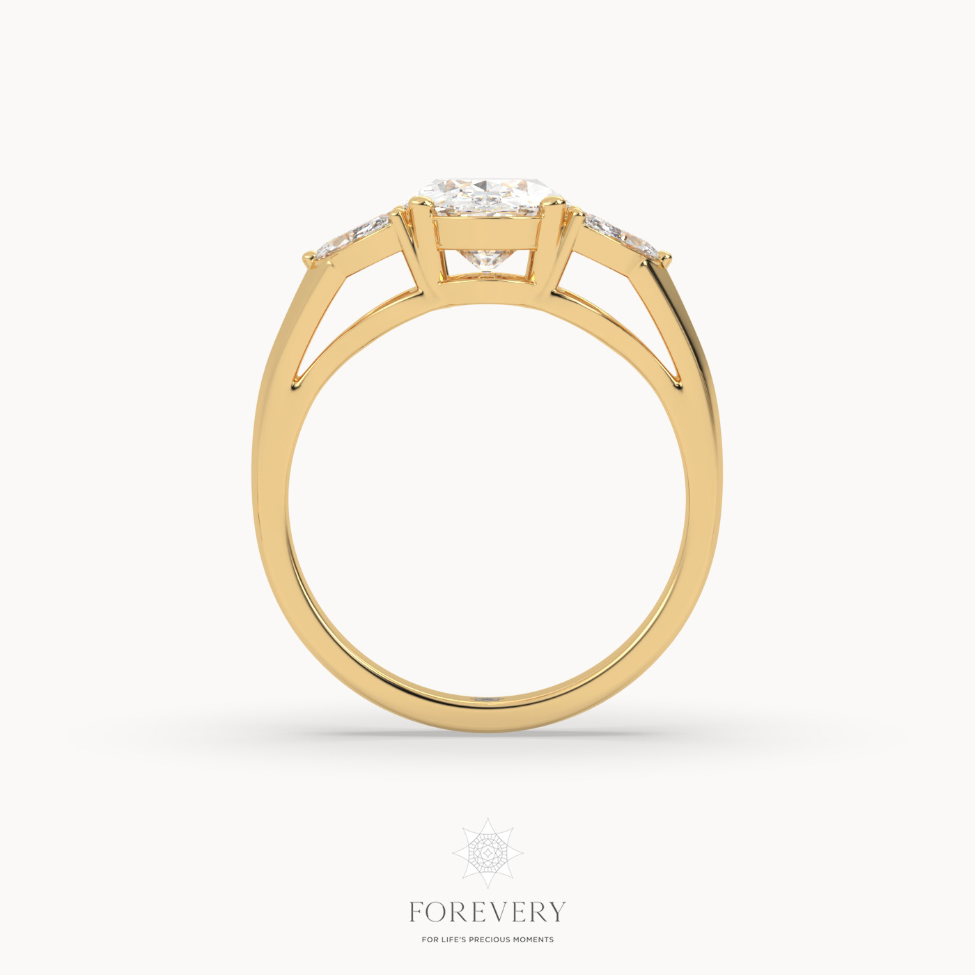 18K YELLOW GOLD Oval Cut Designer 3 Row Diamond Engagament Ring