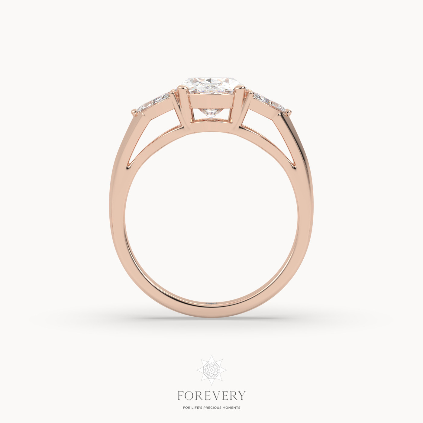 18K ROSE GOLD Oval Cut Designer 3 Row Diamond Engagament Ring