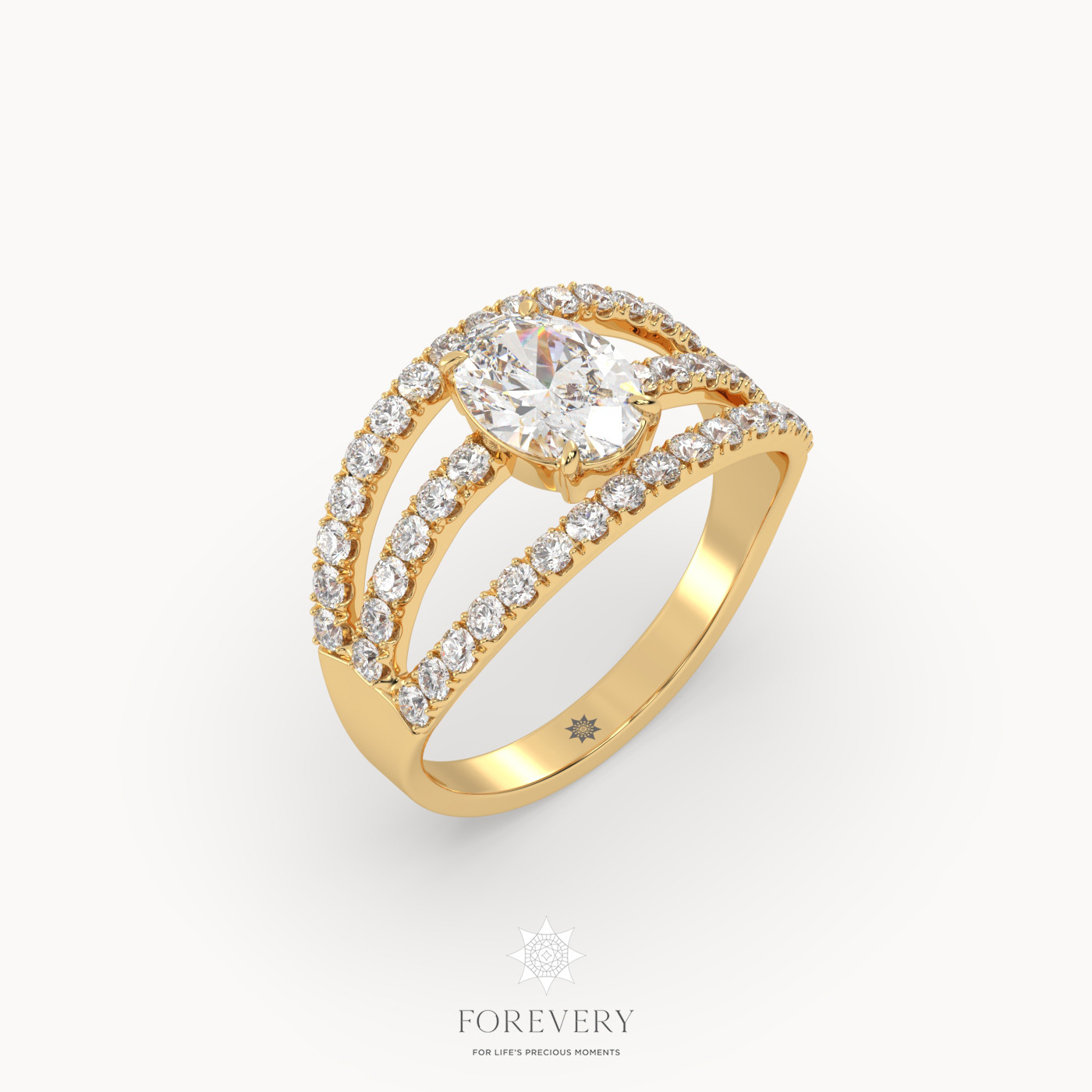 18K YELLOW GOLD Designer Split Shank Diamond Engagament Ring