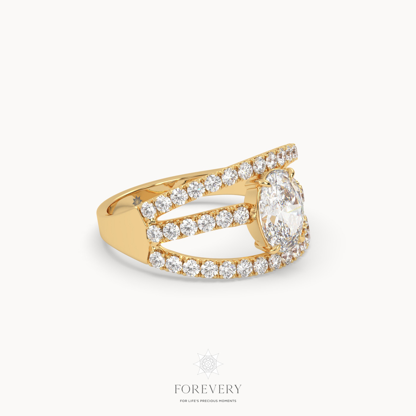18K YELLOW GOLD Designer Split Shank Diamond Engagament Ring