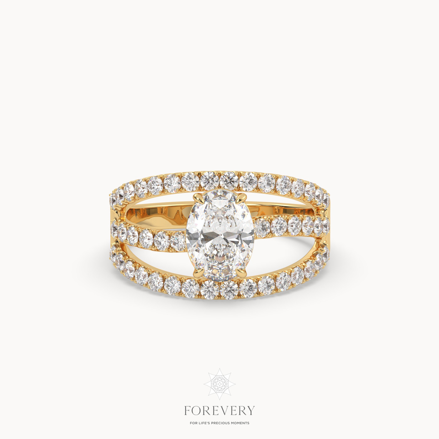 18K YELLOW GOLD Designer Split Shank Diamond Engagament Ring